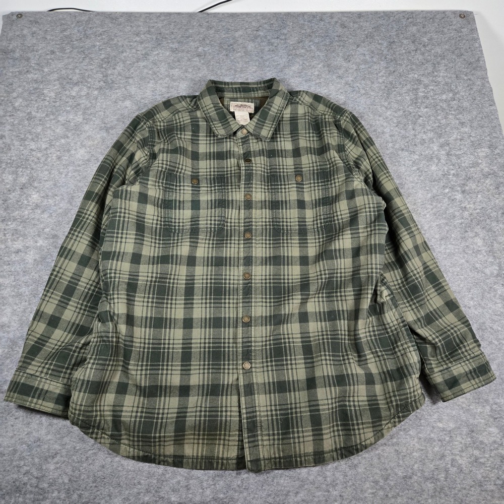 LL Bean Mens Green Katahdin Iron Works Rugged Fleece Lined Plaid Shirt XL-REG‎